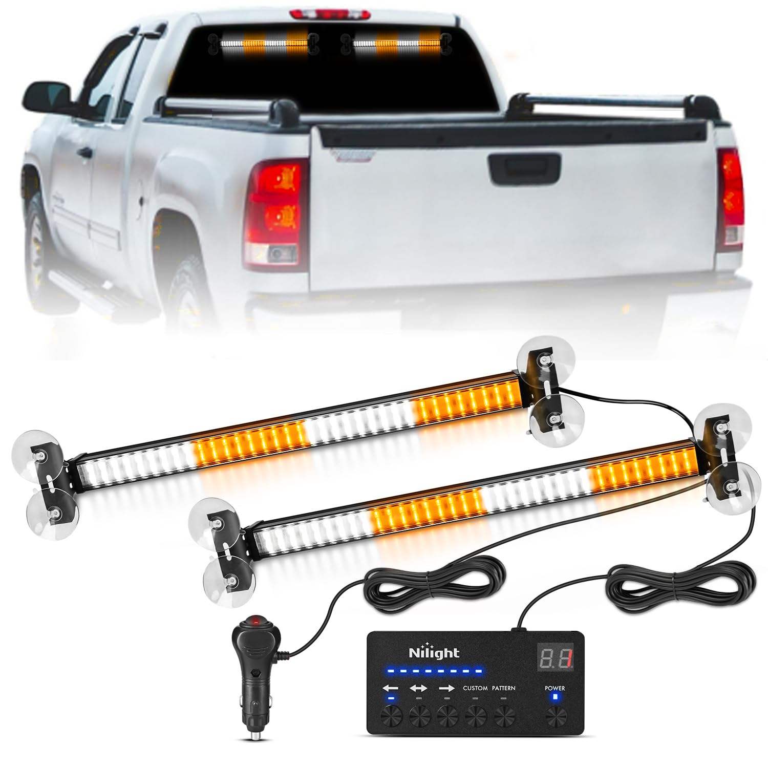 Nilight 144 LED Strobe Traffic Advisor Light Bar Amber White w/Controller