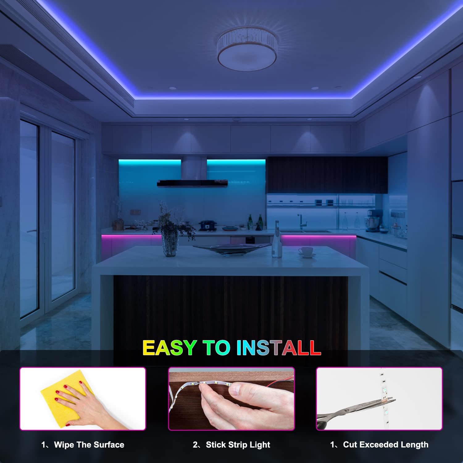 Gimisgu Striscia LED RGB da 1 m, 12 V, autoadesiva, 5050 SMD, flessibile, con telecomando a 44 tasti, per camere, cucina, feste