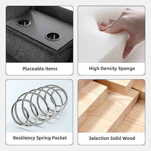 Miniatura 4 de Sofá modular en forma de L con otomana, diseño de cabeza de clavo, lino orientado a la derecha, sofás modernos con portavasos para sala de estar,