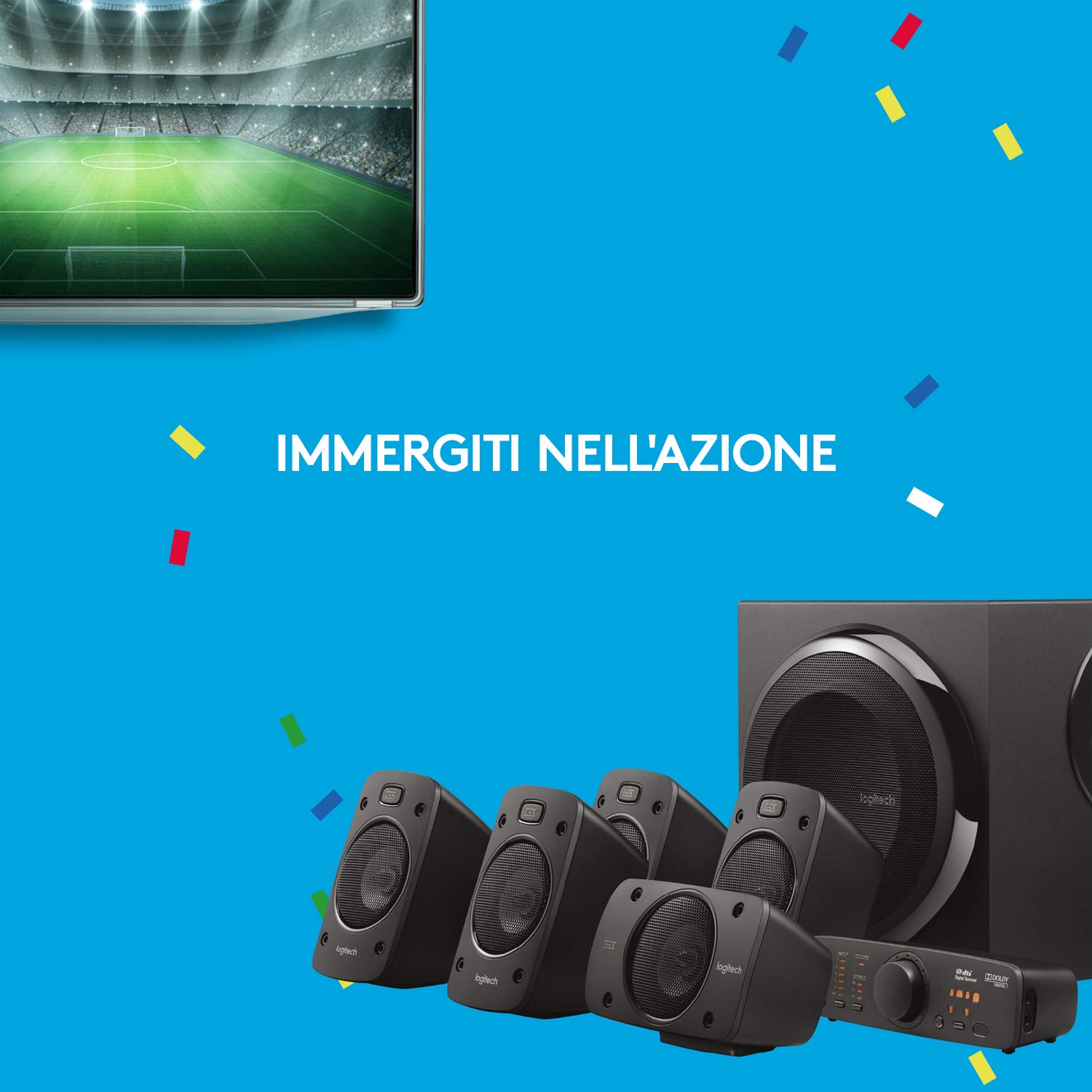 Logitech Z906 5.1 Sistema di Altoparlanti Audio Dolby Surround, Certificato Thx, Dolby e Dts, 1000 Watt, Spina elettrica UK - Nero