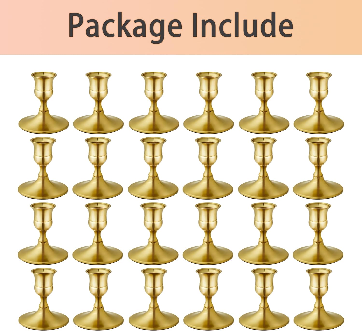 Vintage Brass Gold Taper Candle Holders, Set of 24, Metal Taper Candlestick Holder for Dinner Room Table Centerpiece, Wedding Reception, Festive,Mantel Decoration, Home Decor