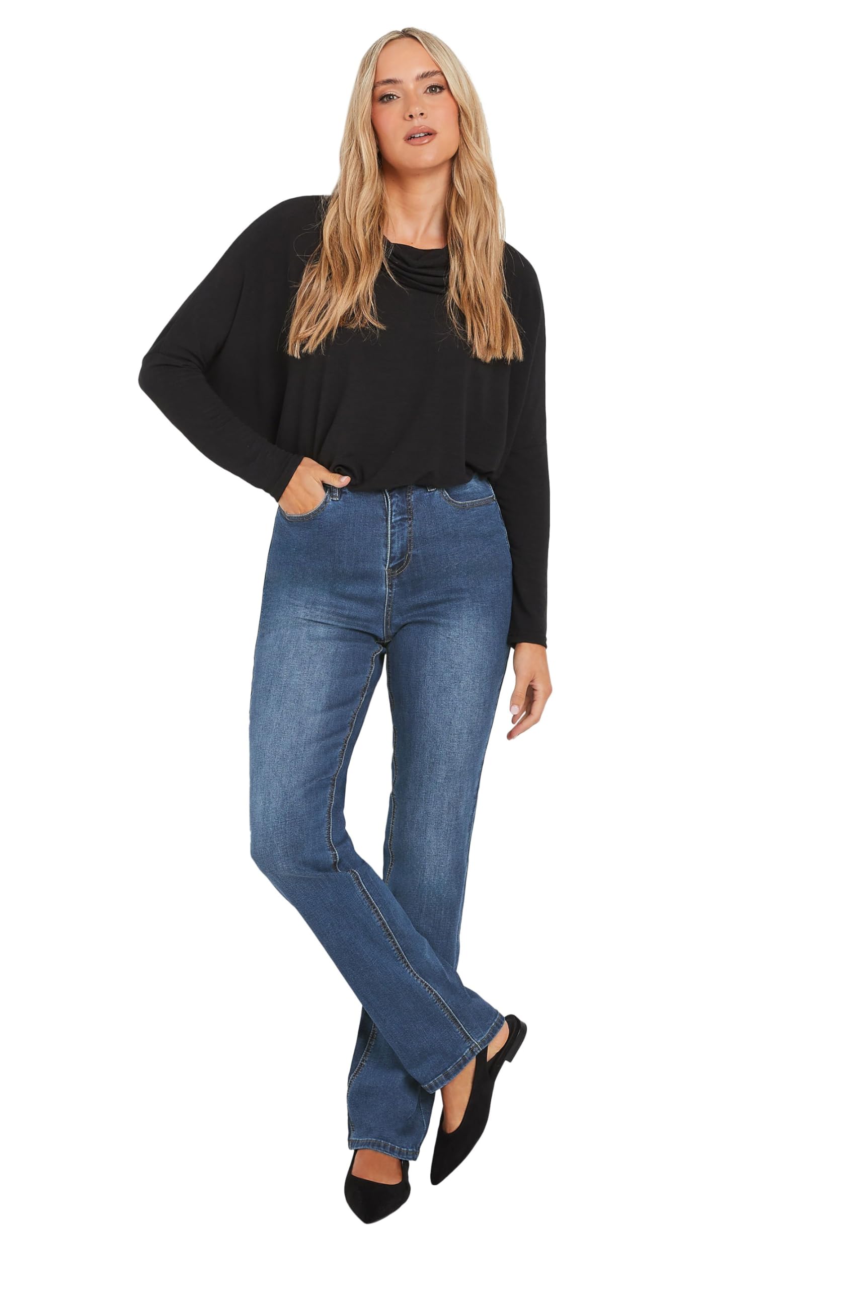 Long Tall Sally Women's Mid Blue Tall Straight Leg Denim Jeans In | : 162XL