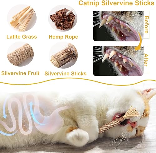 Miniatura 6 de 6 juguetes interactivos para gatos de interior  Surtido incluye juguetes de hierba gatera, palos de vid plateada, bolas de sisal y juguete de pájaro