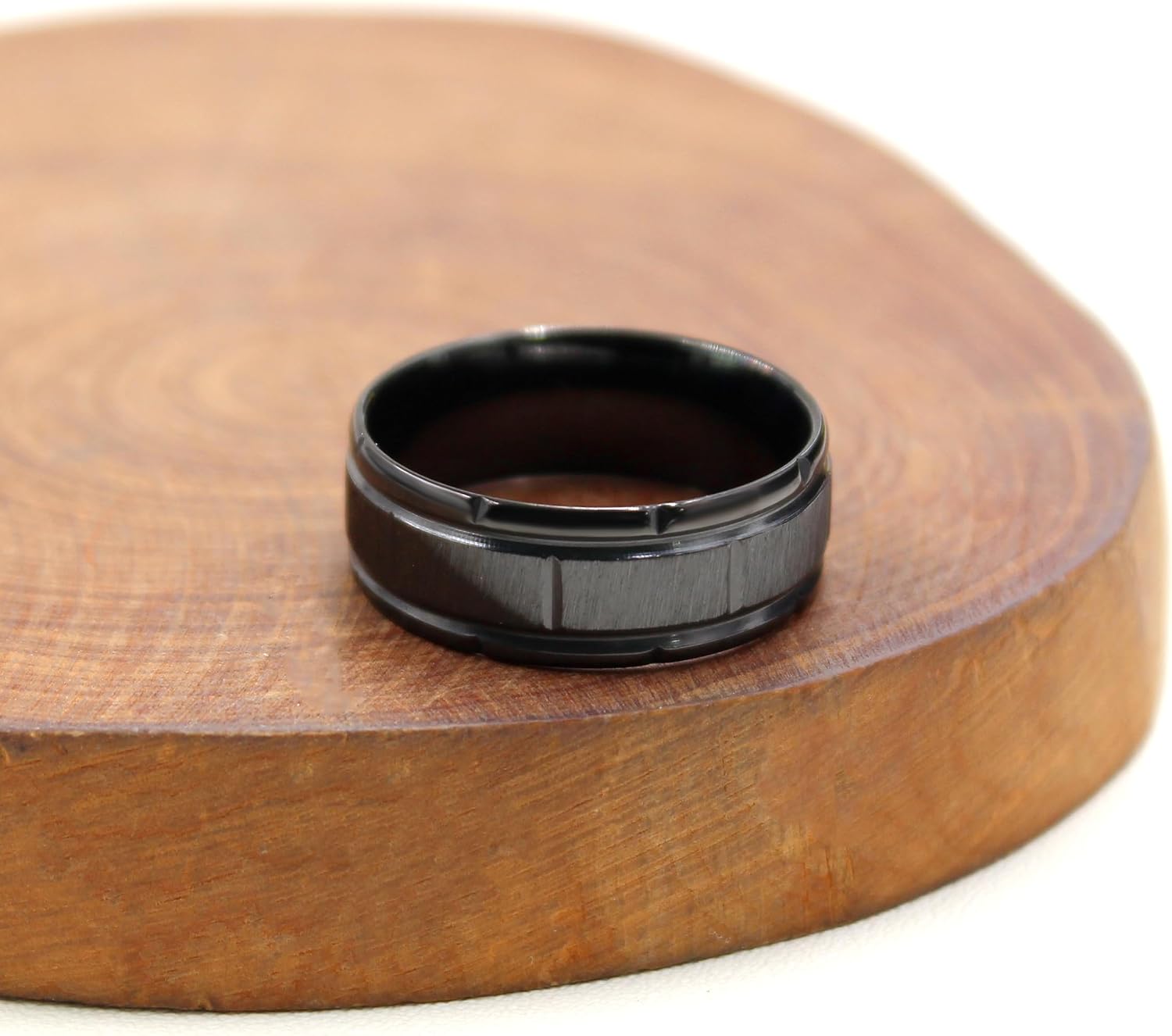 Titanium Steel Rings for Men Black/Silver/Gold/Blue Brick Pattern Grooved Brushed Wedding Band Comfort Fit Size 6-11