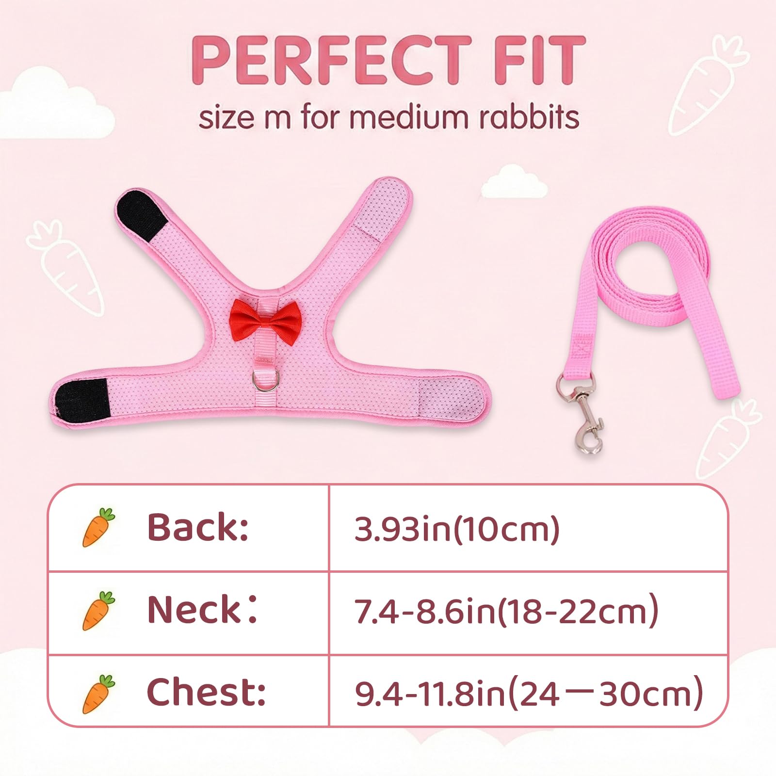 Guinzaglio Per Coniglio Nano, imbracatura con guinzaglio, Accessori Conigli, Stoviglie Con Guinzaglio, Pettorina Regolabile, pettorina coniglio nano(Rosa, M) - 3
