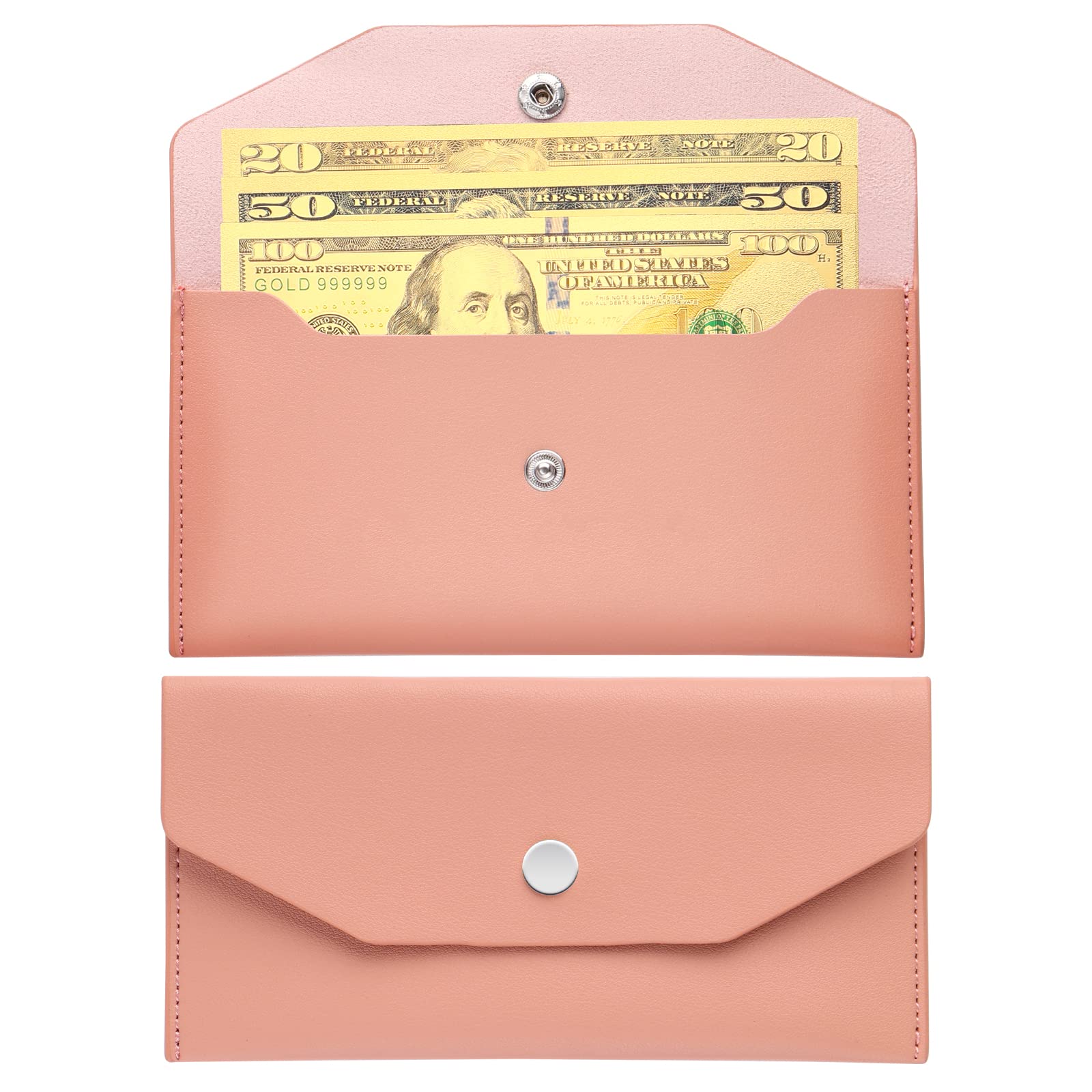Cash Envelope Wallet, Pu Leather Cash Money Pouch Reusable Budget Envelope Money Envelopes Cash Waterproof System Envelopes for Travel and Budgeting (Pink)