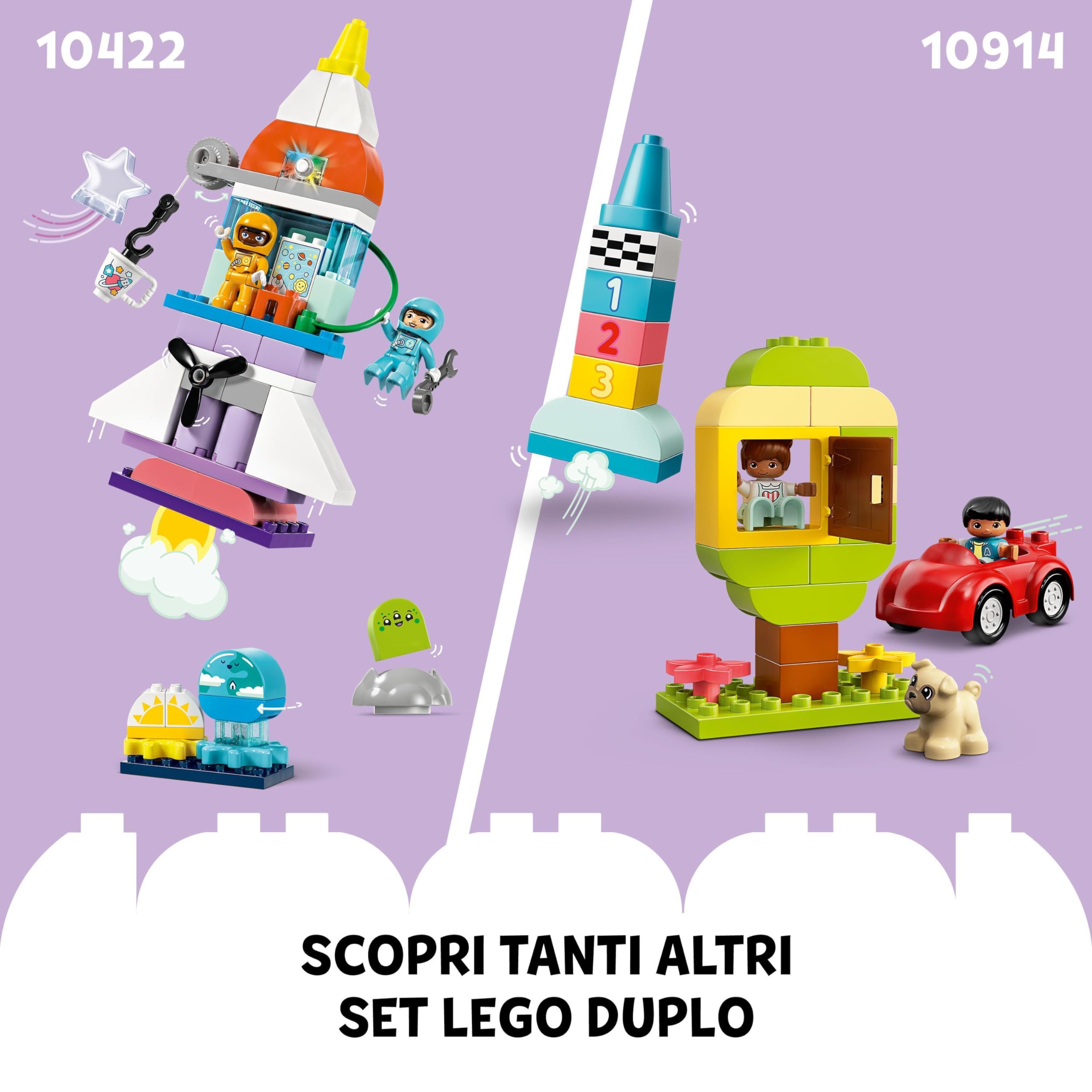 LEGO DUPLO Avventura dello Space Shuttle 3 in 1, Astronave Giocattolo da Costruire, Gioco Educativo per Bambini e Bambine da 3 Anni in su, Razzo Spaziale Didattico per i Fan della Scienza 10422