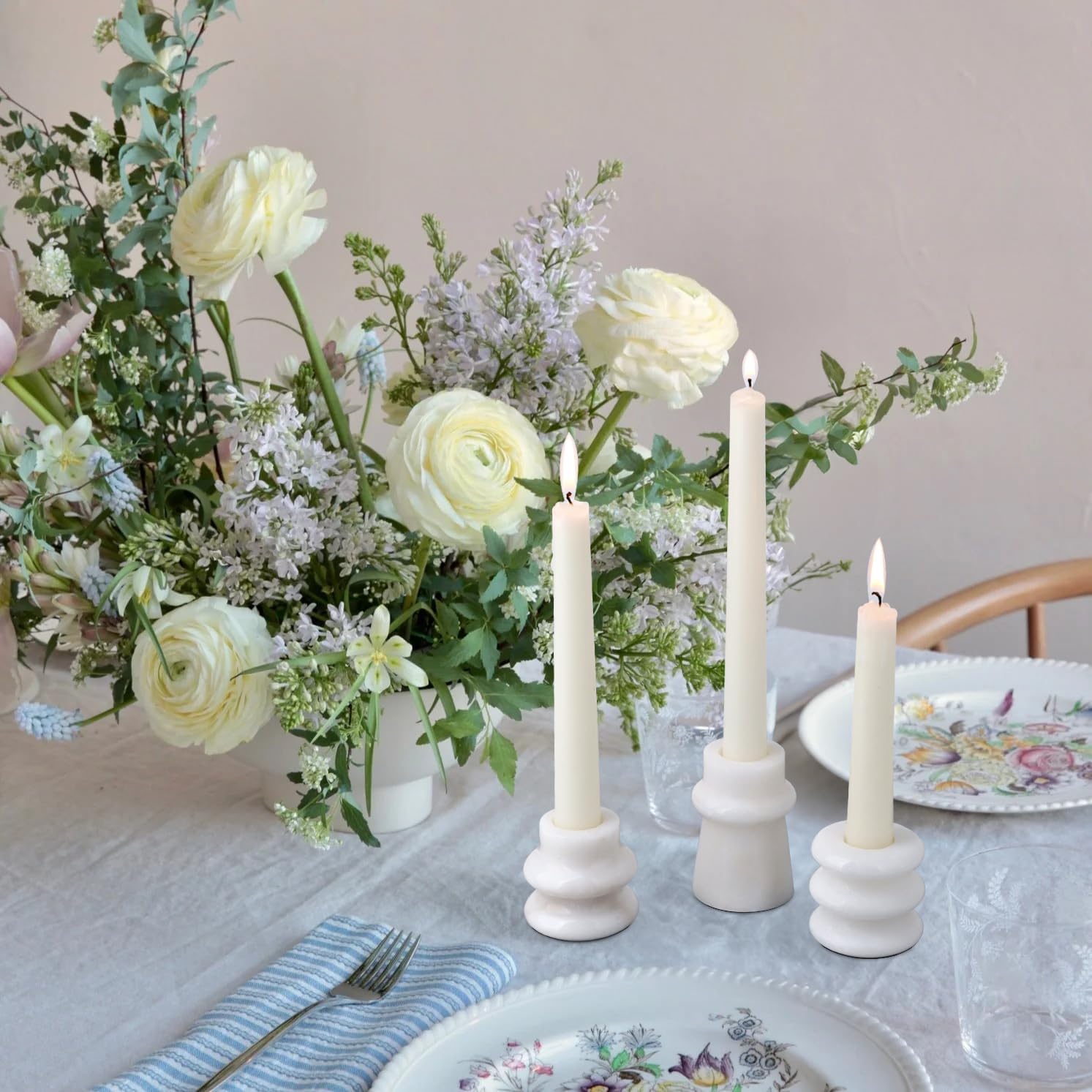 Vixdonos Marble Candle Holder Set of 3 Taper Candle Candlestick Mantle Candle Stand for Home Decor,Wedding,Party and Table Centerpieces(White)