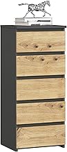Chest of Drawers 5 Drawers Bedroom Hallway Living Room Chest with Drawers 40cm Wide 92cm High Artistic Oak Graphite Multi-Purpose Sideboard Narrow Wardrobe