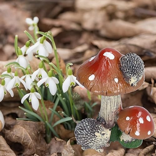 Miniatura 2 de Pyhodi 1 par de decoración de jardín de hongos erizos, decoraciones de césped de hongos erizos, adornos en miniatura de animales al aire libre,