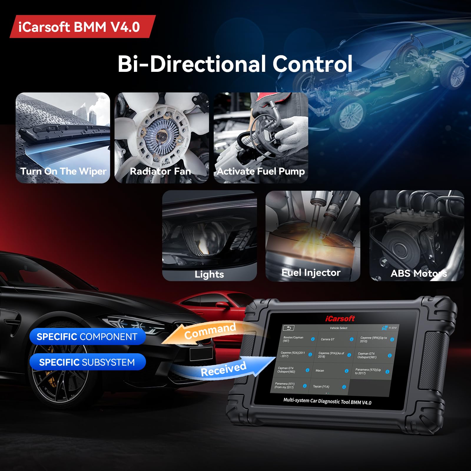 iCarsoft BMM V4.0 Bidirektionales Scan-Werkzeug für BMW/MINI/Rolls Royce Vollsystem-Diagnosegerät 14+ Reset-Service, OBD2-Scanner, Auto-VIN, 2 zusätzliche Marken erhältlich, lebenslanges kostenloses