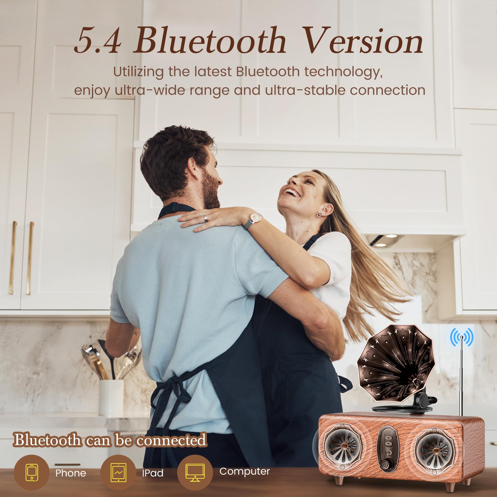 FREEFISH Haut-parleur radio rétro Bluetooth, radio FM vintage, haut-parleur 5 W, Bluetooth 5.3, prise en charge carte TF/AUX/USB, batterie 1800 mAh (AS36)