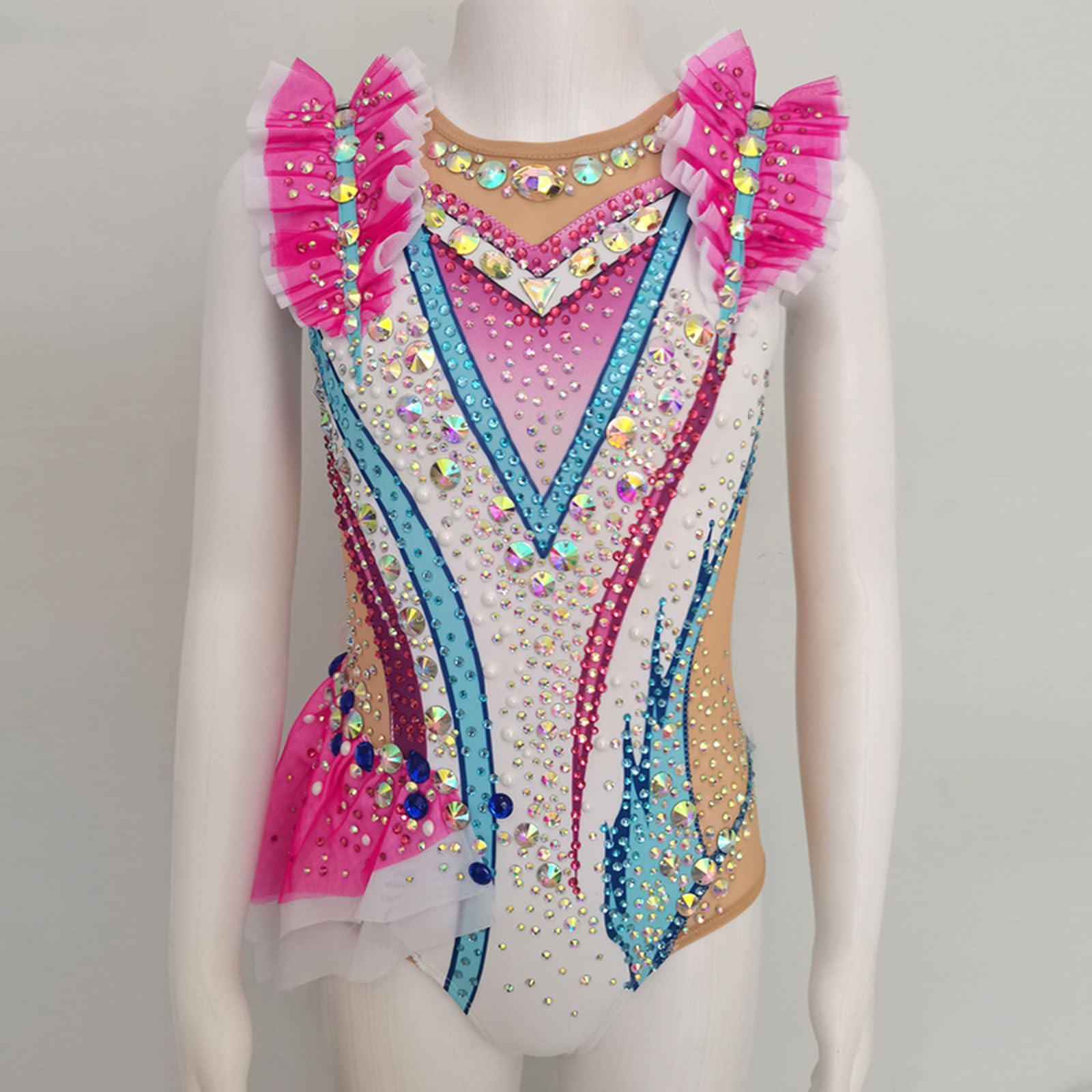 LIUHUO Maillot de gimnasia rítmica rosa sin mangas para niñas, rendimiento de competición