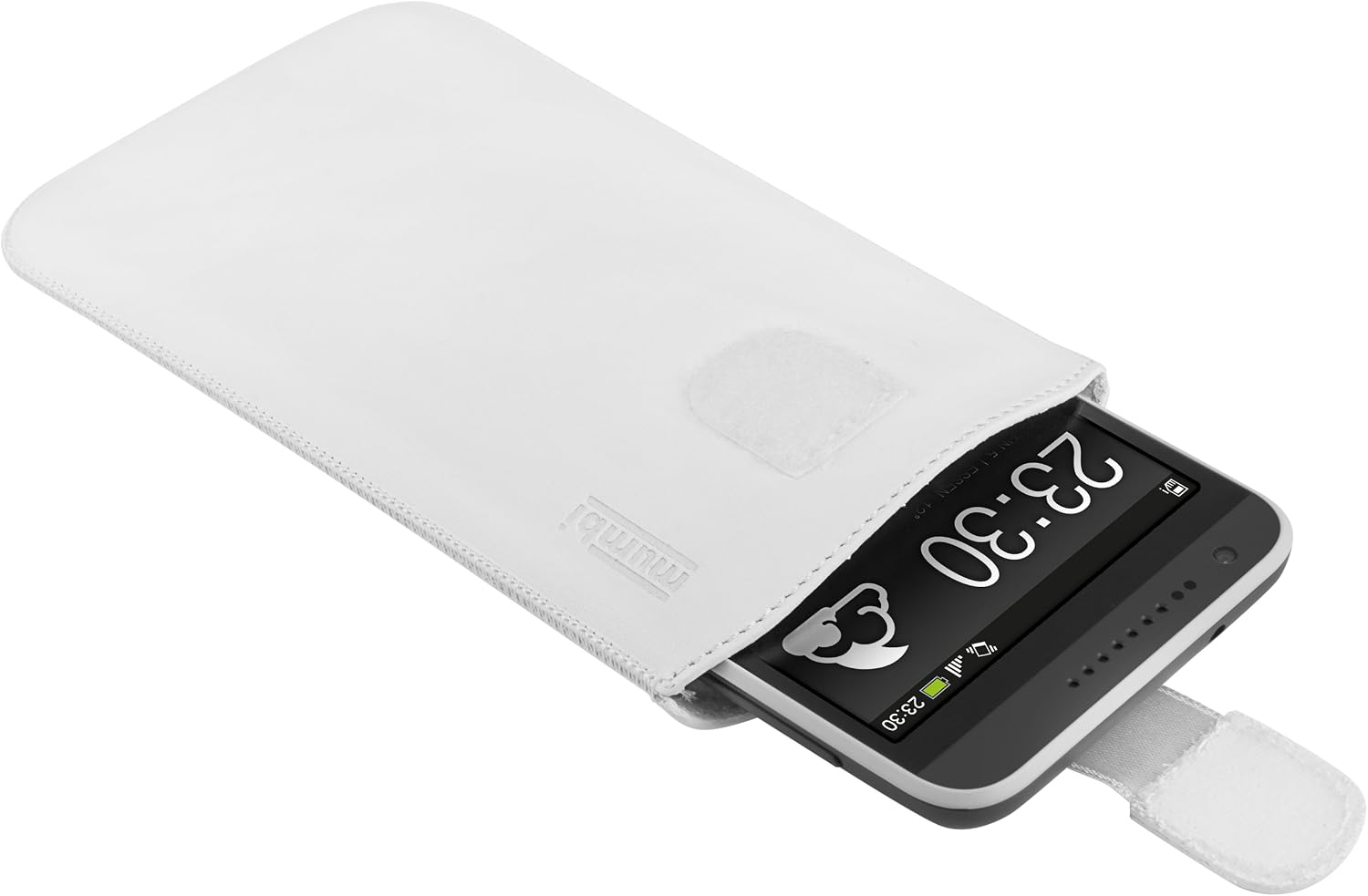 mumbi Genuine Leather Wallet Case Compatible with HTC Desire 620 White