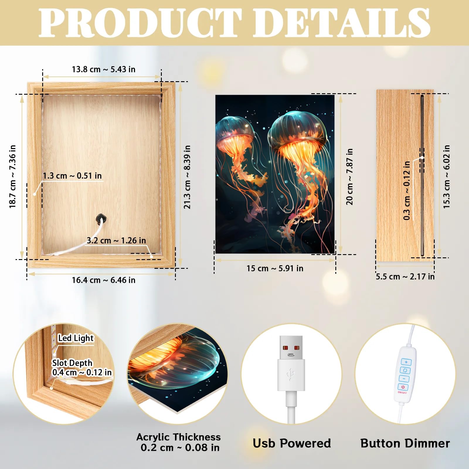 Light Up Painting, Magical Jellyfish Wall Art Picture Light Mystical Jellyfish Light Up Art Decor, 10 Brightness USB Powered 3 Lighting Modes, Anxiety Relief Gift for Bedroom Home-Without Frame