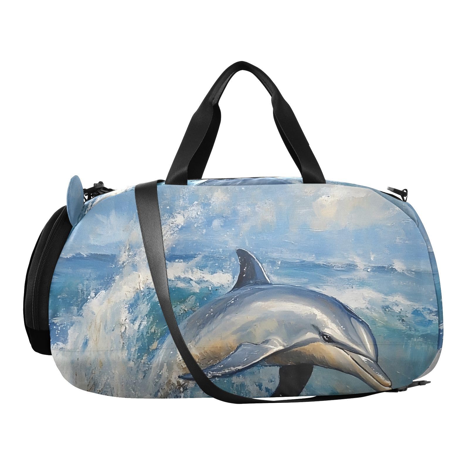 Flradish Dolphins Kids Overnight Duffle Bag,Gymnastics Sports Dance Bag with Shoe Compartment & Wet Pocket, Travel Weekender Tote for Boys & Girls
