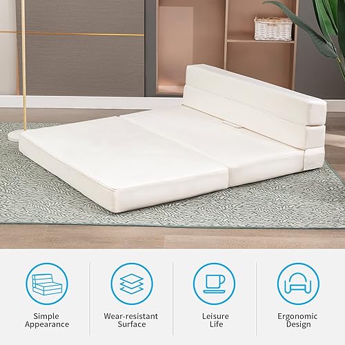 Miniatura 6 de Mjkone Sofá cama futón plegable sofá convertible de tamaño individual sofá cama plegable para sala de estardormitorio sofá de piso con espuma
