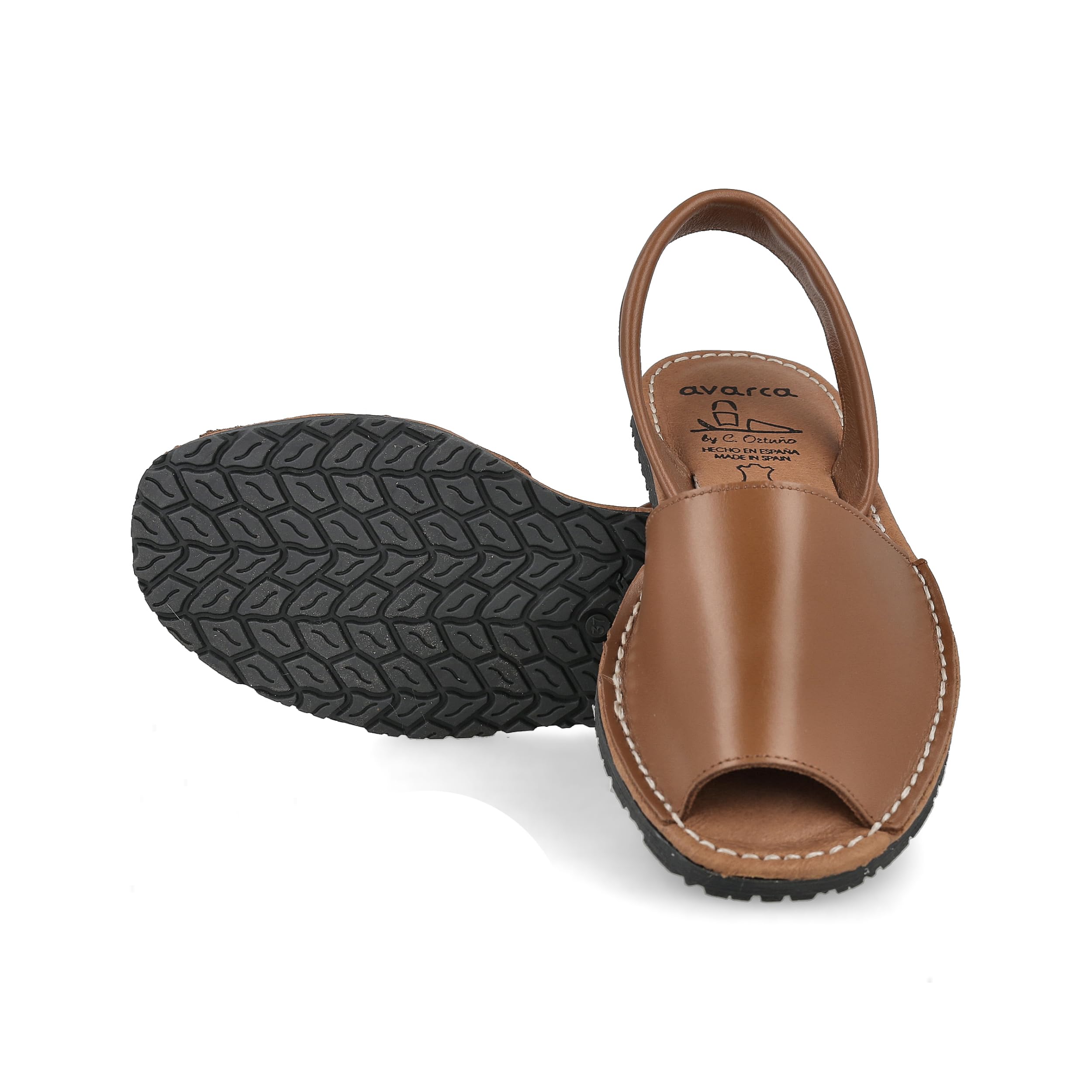 Menorquinas Avarcas de Piel para Hombre Mujer Unisex. Fabricadas en España. Sandalia Alpargata de Verano. Planta Acolchada. Talón Abierto. Cuero, Blanco y Negro.