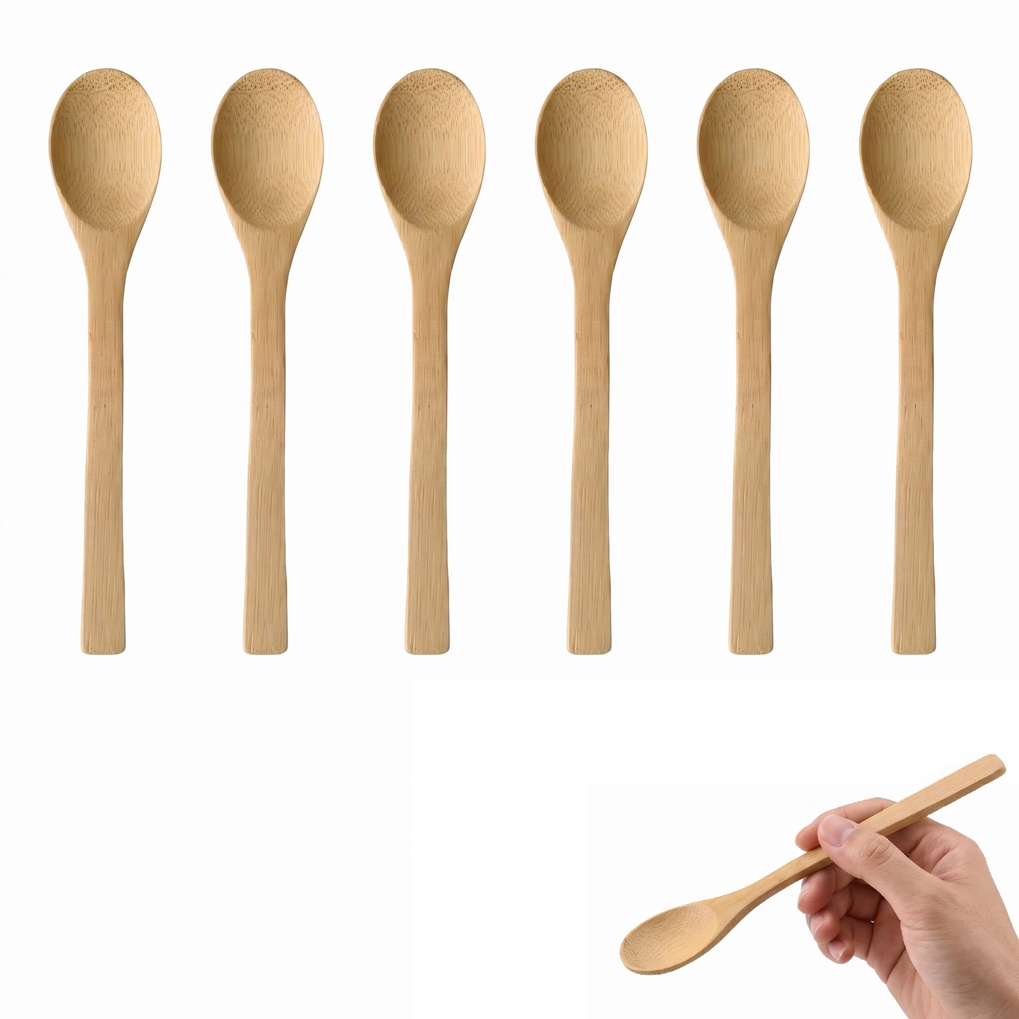 6 Pcs Bamboo Wooden Cooking Spoons, 20 cm Small Wooden Spoon Set, Mixing and Stirring Kitchen Utensils for Eating, Baking, Sauces, Soups, Non-Stick Cookware, DIY Crafts & Gifting