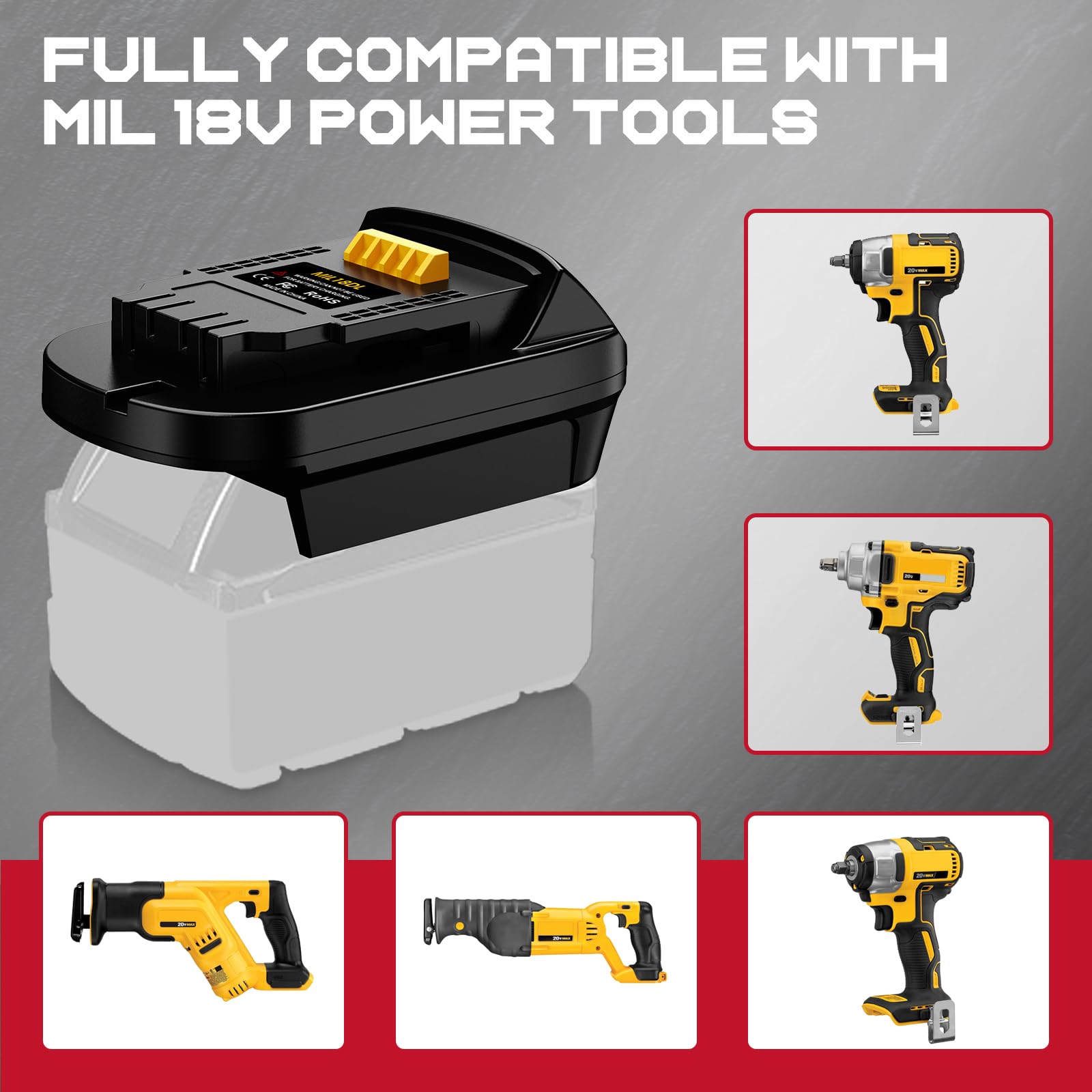 MIL18DL - Convertidor adaptador para batería Milwaukee a De Walt, para batería de litio Milwaukee M18 de 18 V convierte a batería de litio De Walt de 20 V, alimentación para herramientas inalámbricas