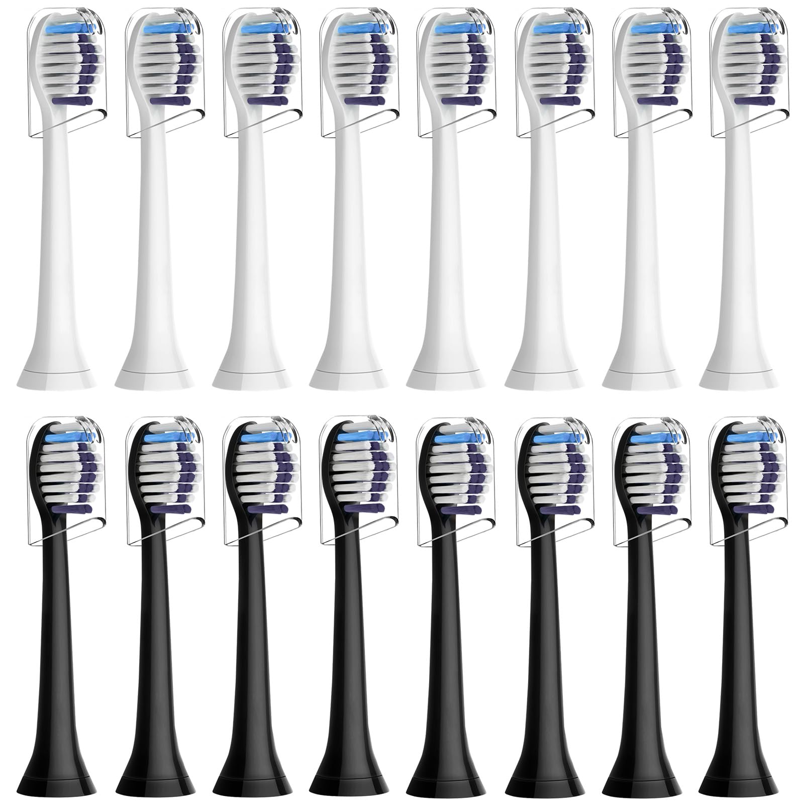 16 Stück Whitening Clean Ersatzbürsten Kompatibel mit Philips Sonicare Elektrische Zahnbürste, 8er Weiße und 8er Schwarz Bürstenköpfe.