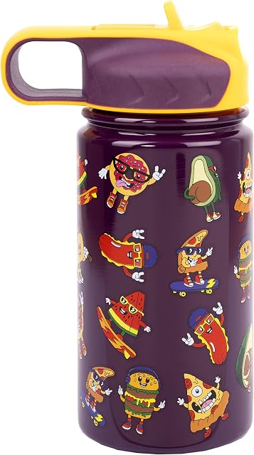 Fringoo - Cool Kids Water Bottle with Straw- Short BPA Free Water Bottles - Insulated Water Bottle - Stainless Steel Water Bottle - Kids Water Bottles - Reusable Water Bottle - 350 ml