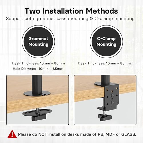 Miniatura 8 de BONTEC Soporte de escritorio para monitor triple, compatible con pantallas de 13 a 32 pulgadas, ajuste de movimiento completo, VESA 75 x 753.937 x