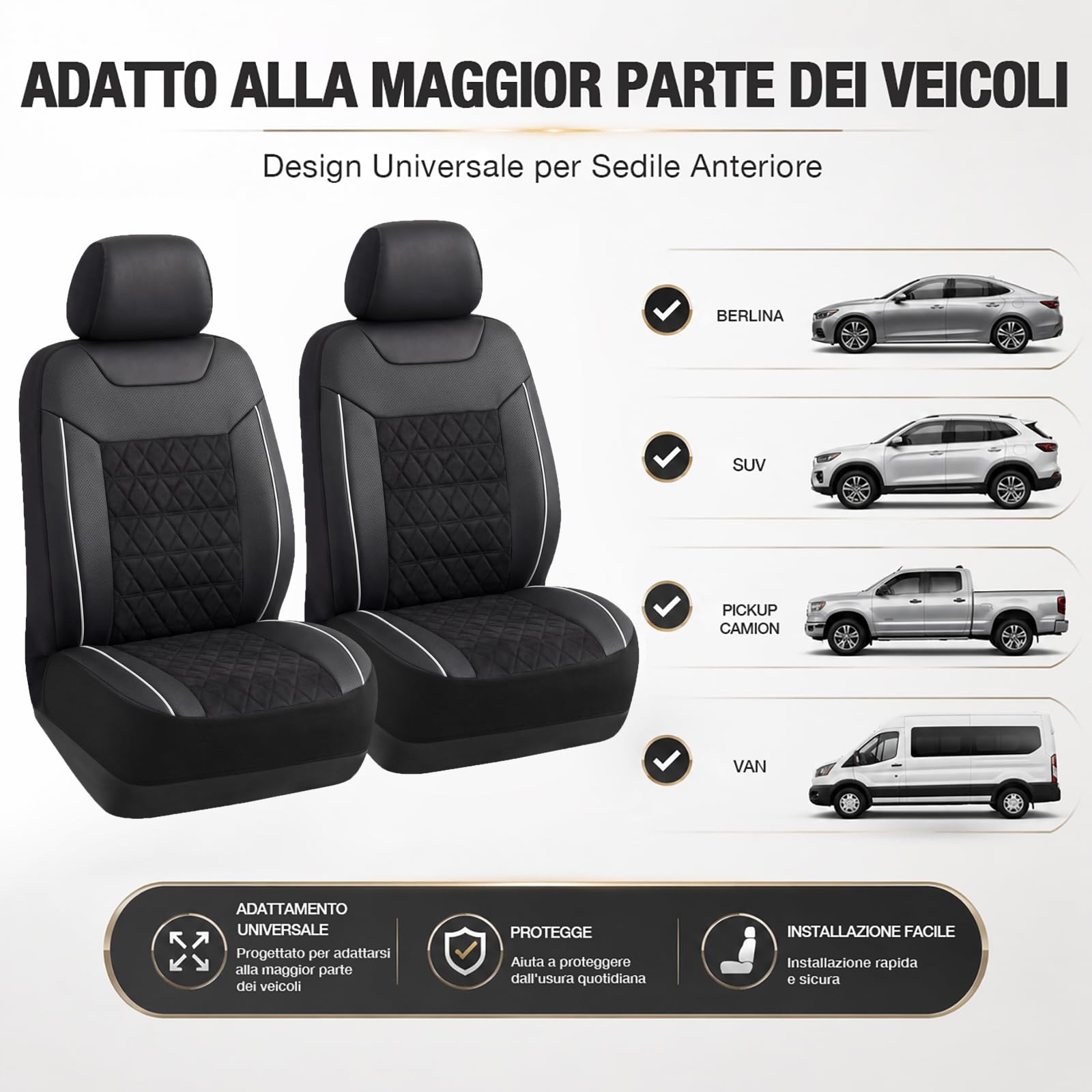TOYOUN Coprisedili Auto Universale Qualità Superiore Poliestere e PU Nero