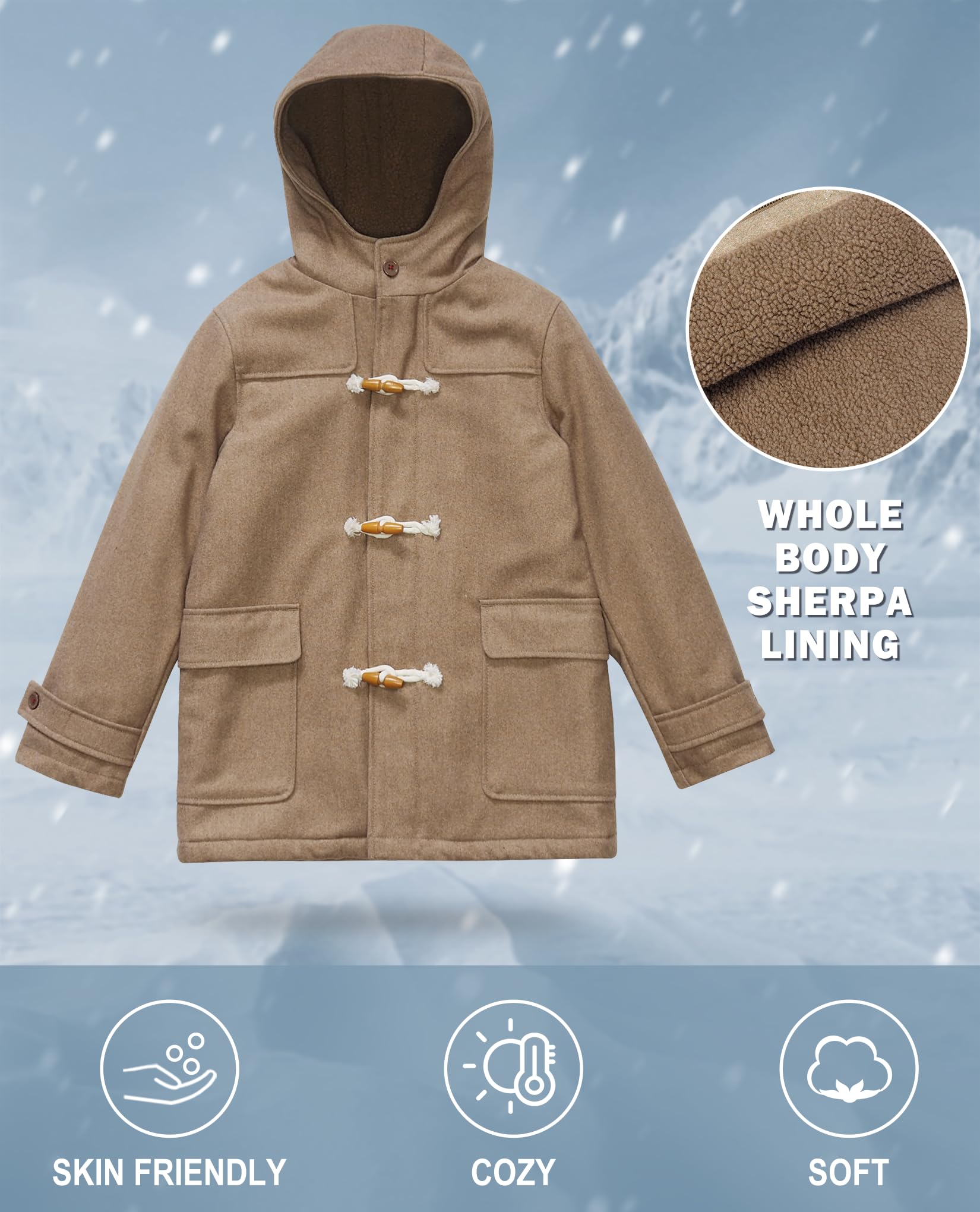 maoo garden Manteau en Laine pour Garçons Veste de sport Doublée Sherpa Lourde d'hiver pour Enfants Manteau Habillé Trench à Capuche