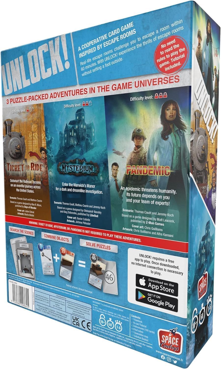 Space Cowboys Unlock! Game Adventures Card Game - Escape Room-Inspired Cooperative Adventure, Fun Family Game for Kids and Adults, Ages 10+, 1-6 Players, 1 Hour Playtime, Made by