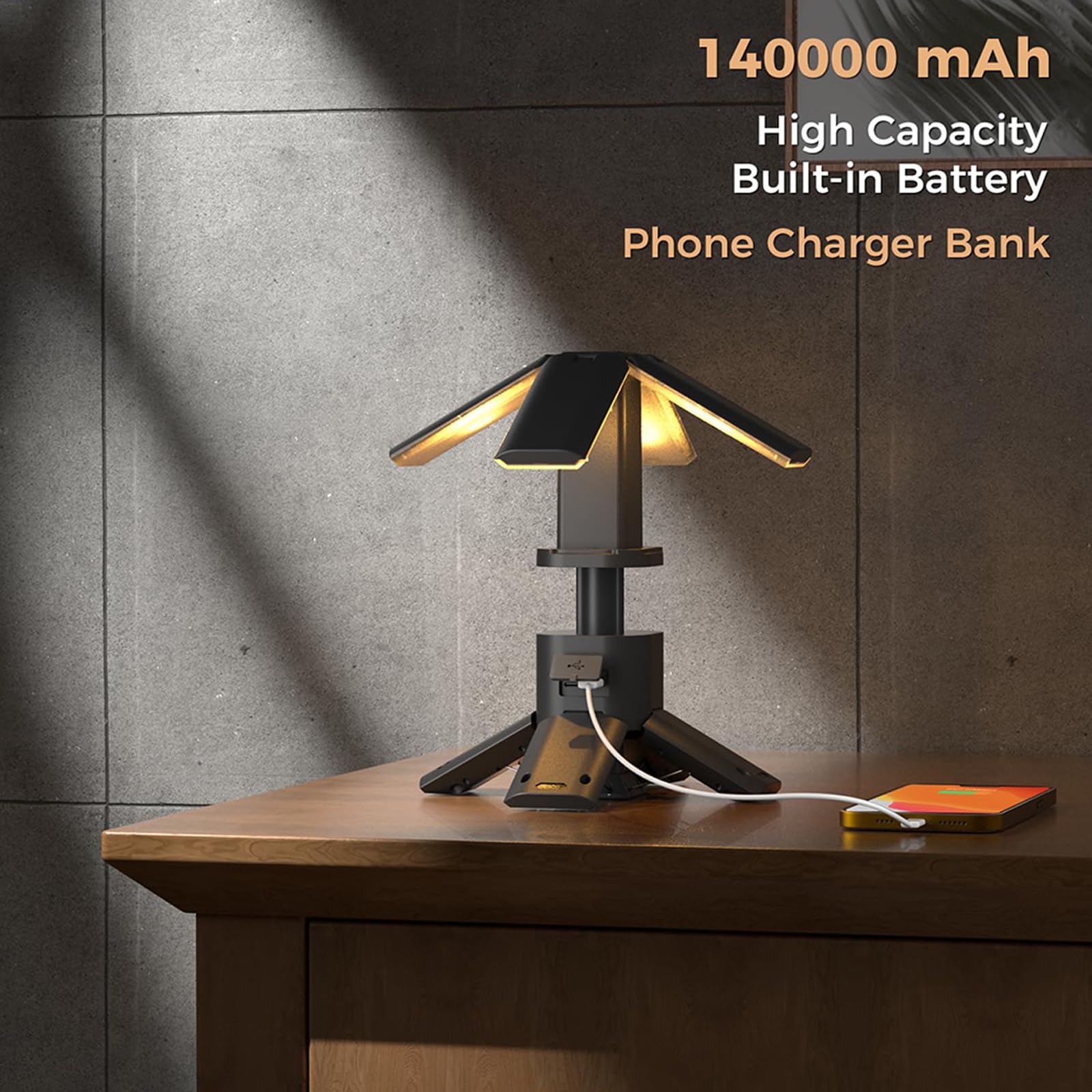 Teleskopowe oświetlenie kempingowe z akumulatorem, składana lampa kempingowa 14000 mAh, przenośny zasilacz 6000 lm, wodoodporna latarnia LED IPX5 do namiotów wewnętrznych na zewnątrz, wędrówki, awaryj