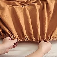 Vista 32 de Simple&Opulence Linen Fitted Sheet (1 Piece) - 14 Inch Deep Pocket Mattress Cover Natural Flax Cotton Blended Soft Breathable Bedding - Linen, Full