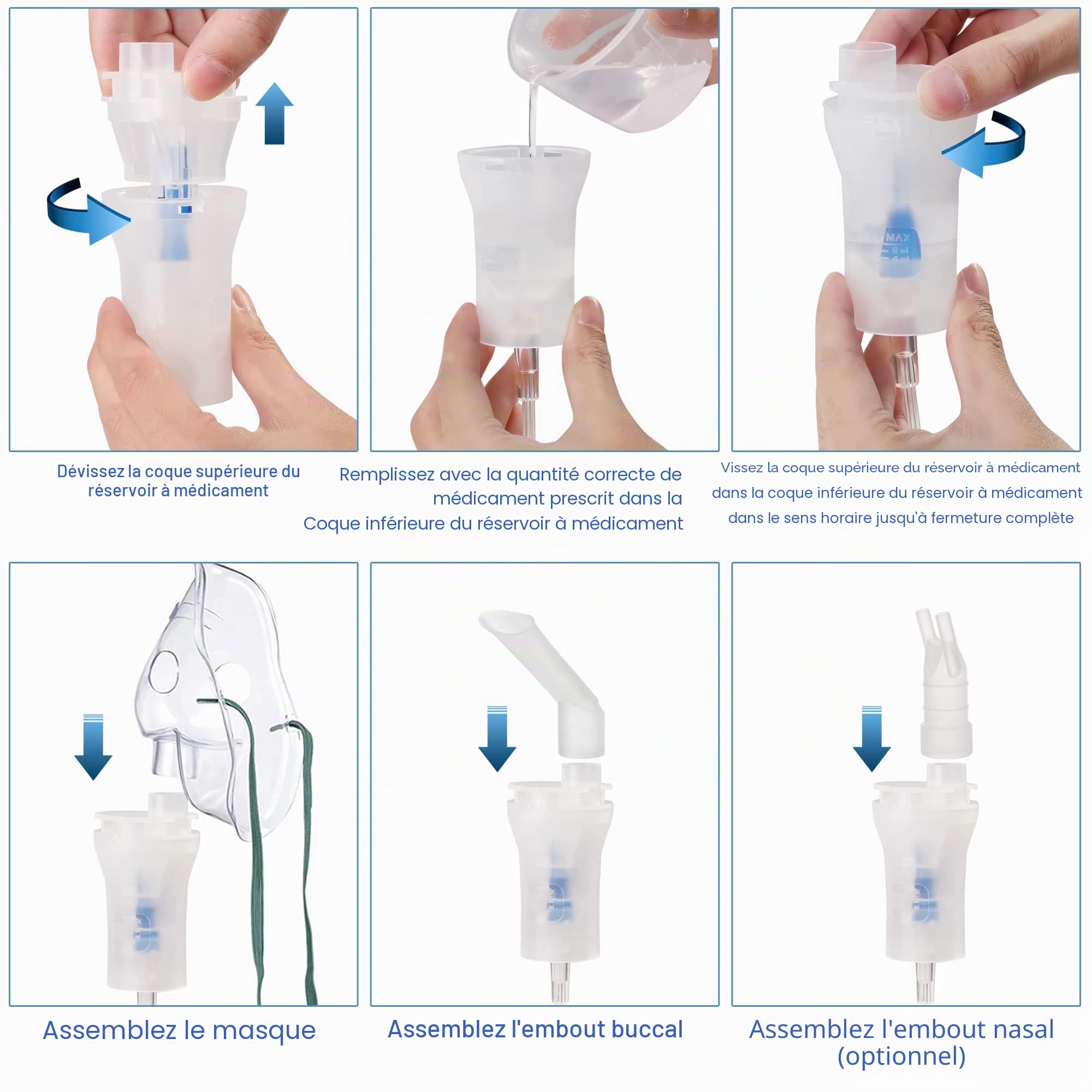 Nébuliseur Médical Électrique Compresseur - Inhalateur Aérosol avec Masque Adulte et Enfant, Embouts Nasal et Buccal - Traitement Asthme, Rhume et Affections Respiratoires, Moteur CA, Blanc