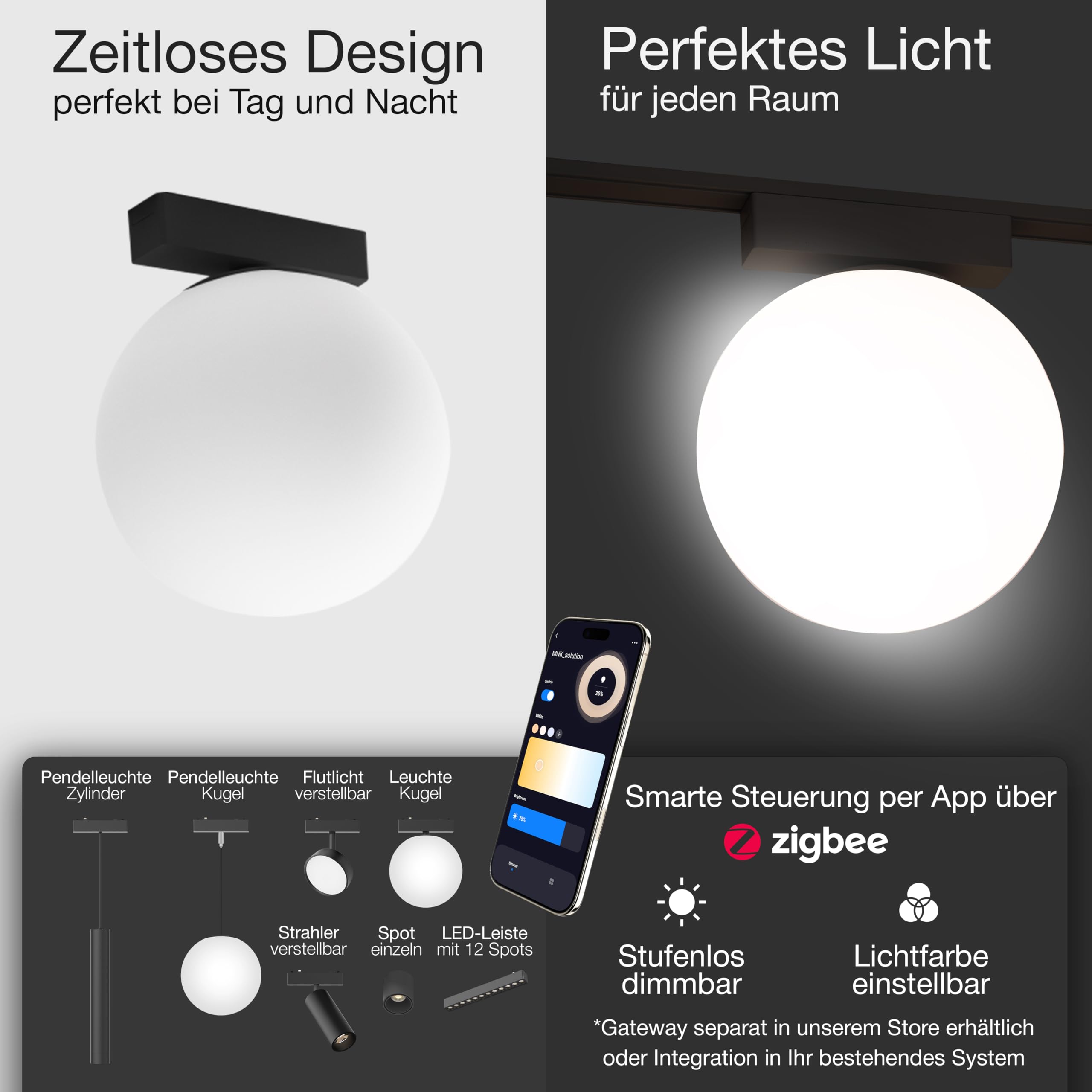 LED Kugelleuchte Zigbee dimmbar 9W Deckenleuchte für Schienensystem Schwarz