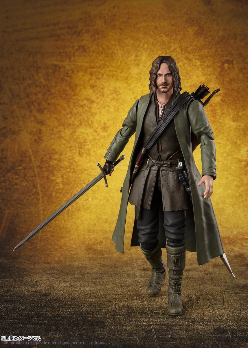 Figura de acción prepintada de TAMASHII Nations S.H. Figuarts Aragorn (El señor de los Anillos), Aprox. 155 mm, PVC, ABS y Tela, Figura de acción prepintada