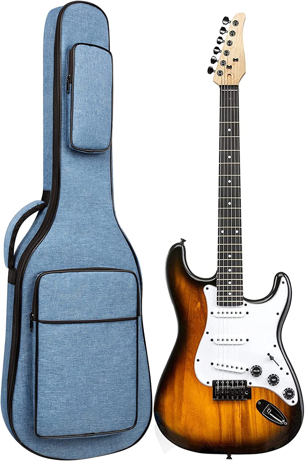 GLOW WINGS 39 Inch Electric Guitar Bag Soft Guitar Case, 0.44 Inch Thick Padded Electric Guitar Gig Bag Waterproof Guitar Backpack with Pockets, Blue-image-28