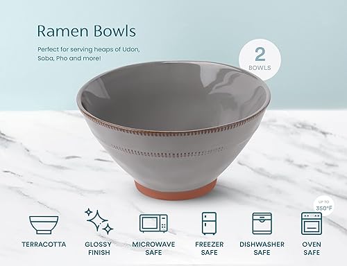 Miniatura 4 de KooK Tazones de ramen japoneses, aptos para microondas, aptos para lavavajillas, terracota, para arroz, Udon, Soba, Pho, 36 onzas, gris carbón,