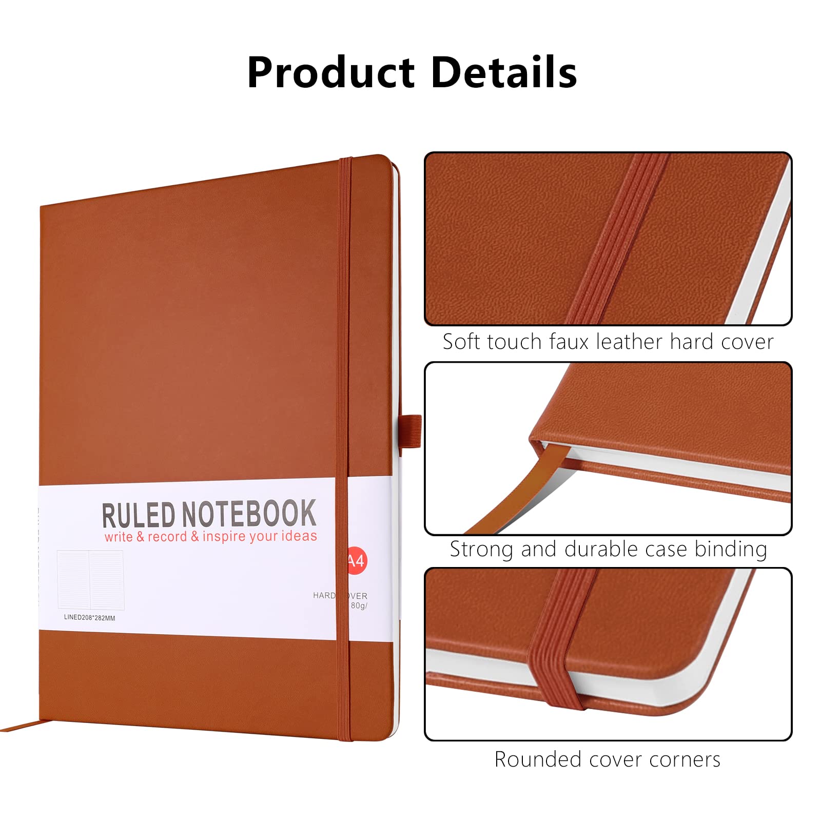 A4 Notebook, Notebook A4 Journal Notebook Hardcover Notepad with Bookmark Composition Notebooks, Pen Loop - Image 3