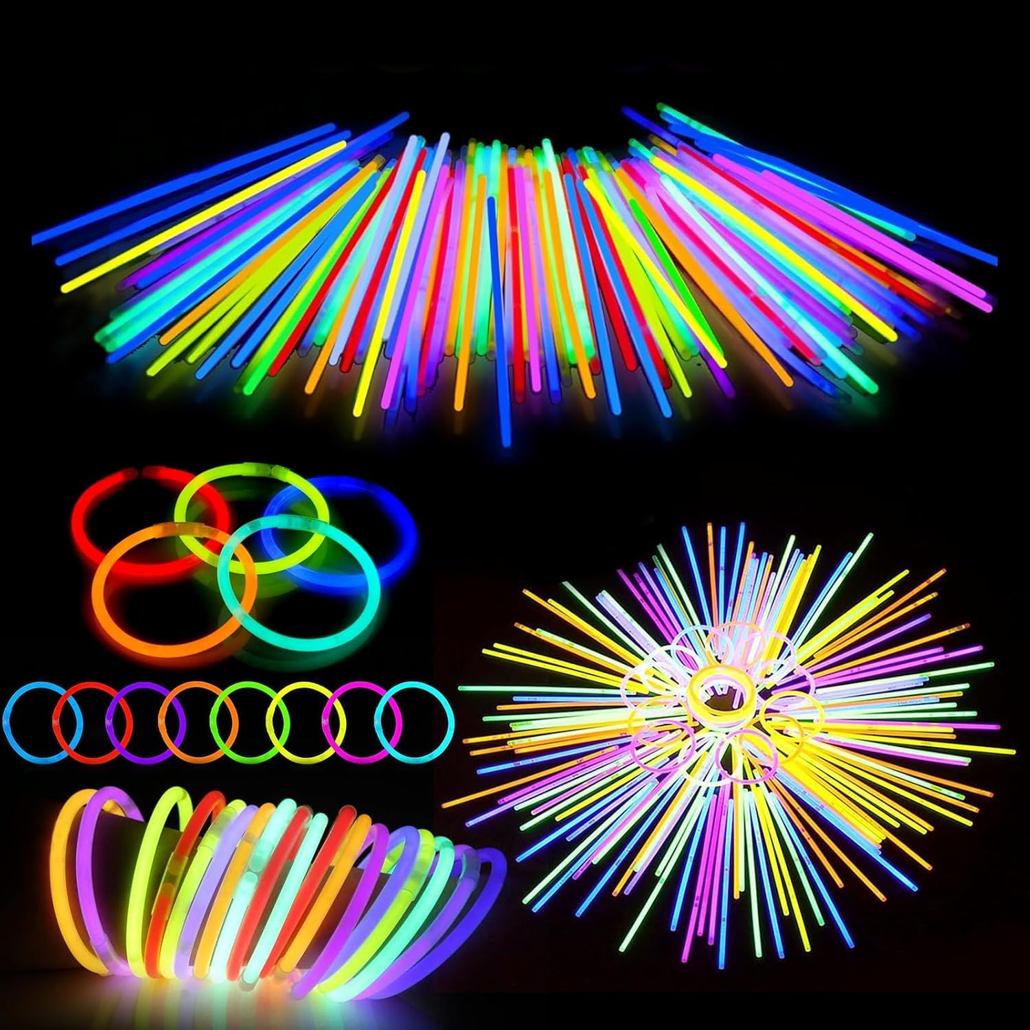 300 PCS Glow Sticks Party Pack – 8 Inch Glow in The Dark Sticks with Connectors, Make Necklaces & Bracelets, Light Up Party Favors and Decorations