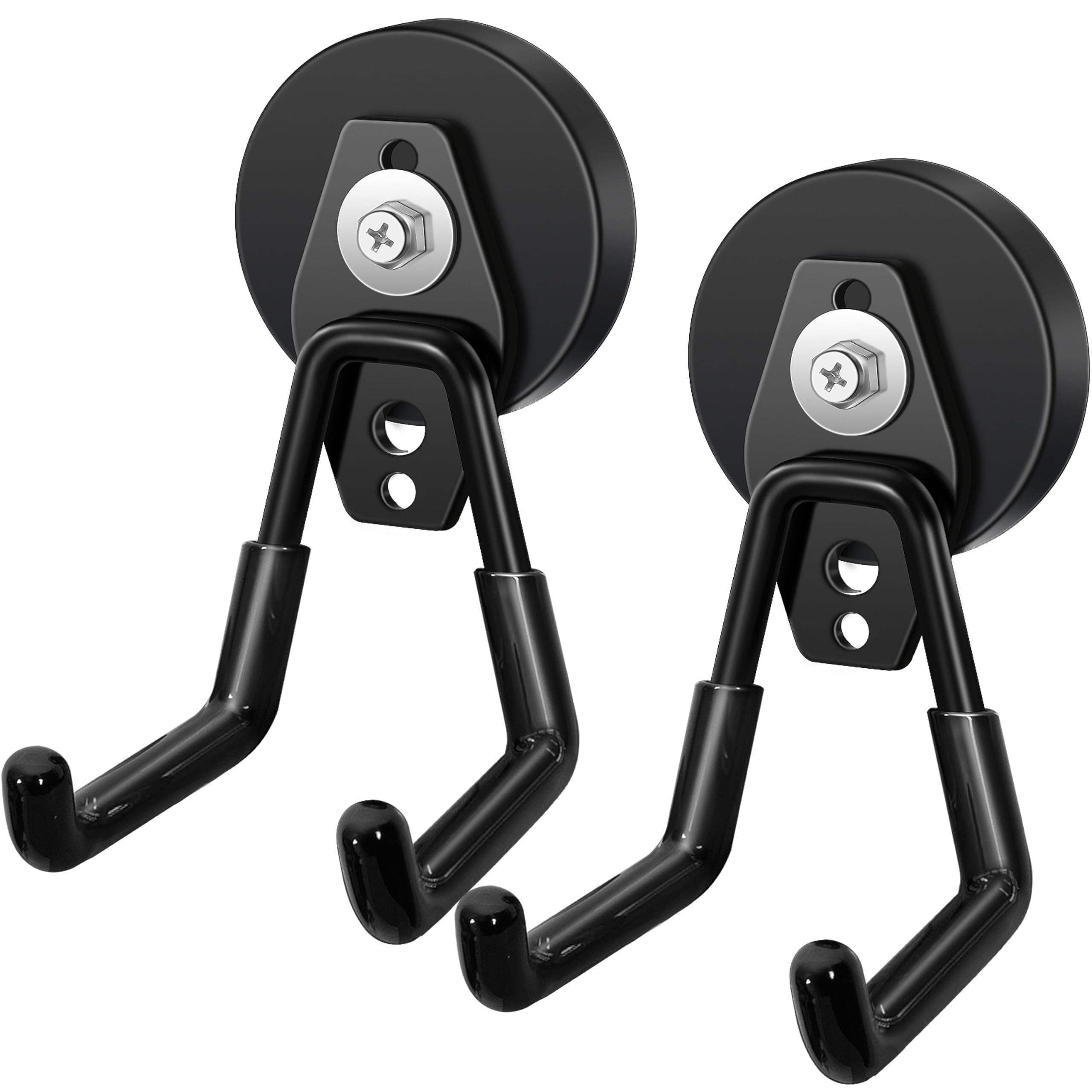 Feanron 2 Pcs Storage Utility Magnets Hanging Hook with Anti-Slip Coating,Heavy Duty Strong Magnetic Garage Hooks, Magnetic Wreath Hanger for Metal Door Cabinet Pegboard Shelve Garden Tools(Black)