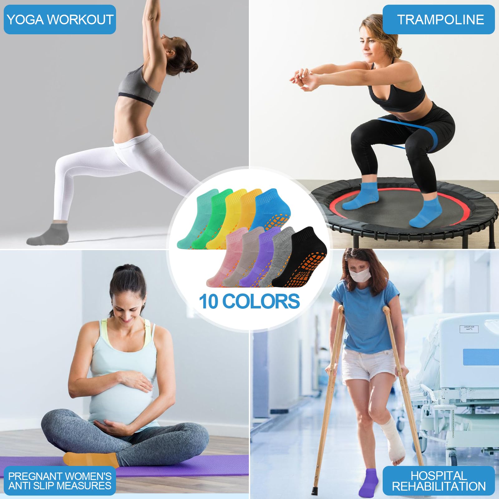 Sophproton 100 Paar Trampolinsocken, Großpackung, rutschfeste Yoga-Socken, Pilates, Krankenhaus, Hausschuhsocken für Männer und Frauen, Mehrfarbig/Meereswellen (Ocean Tides), Einheitsgröße