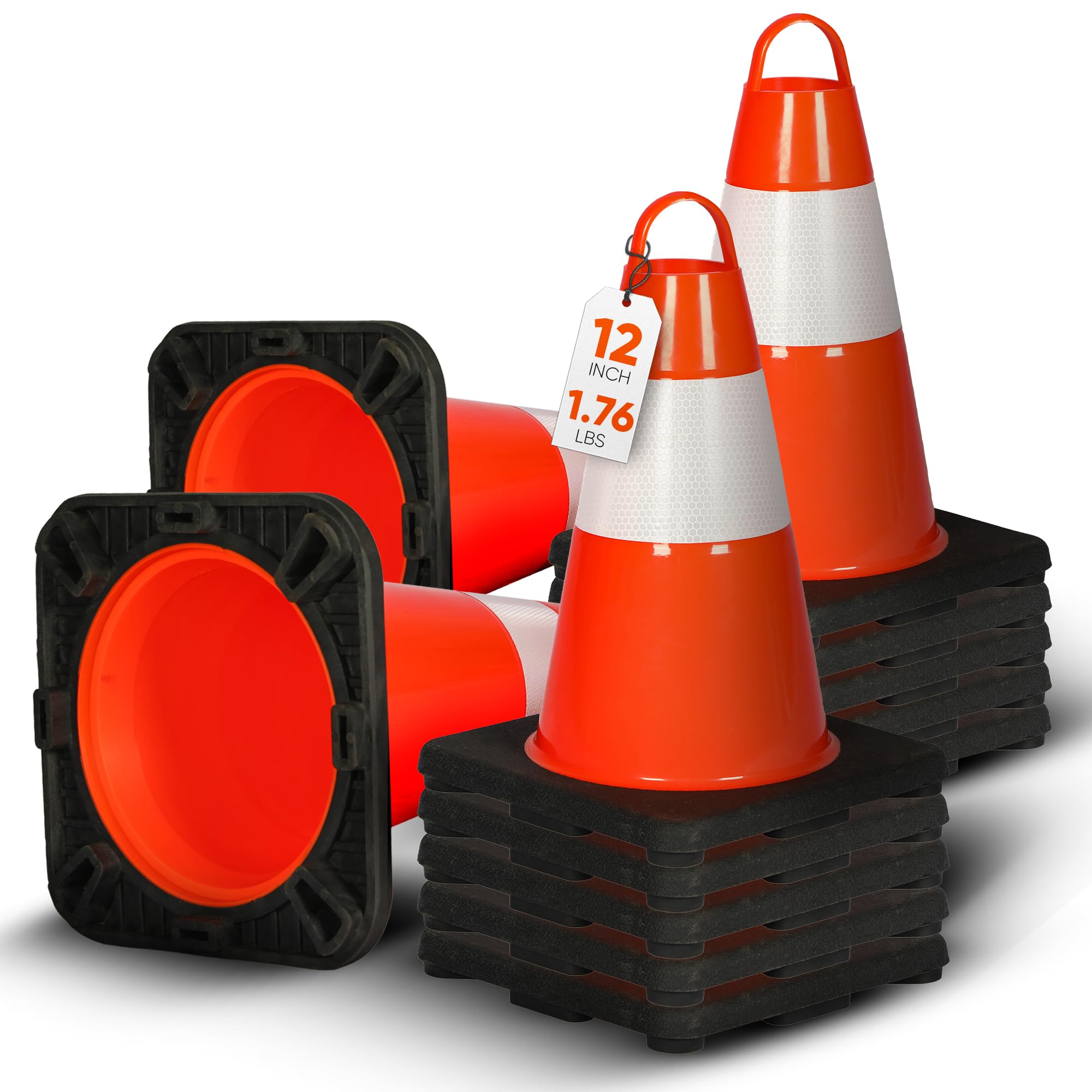 Cono in PVC da 30,5 cm – 12 pezzi ad alta visibilità strutturalmente stabile per traffico, parcheggio e sicurezza edilizia | Ideale per controllo, zone di costruzione e sicurezza stradale