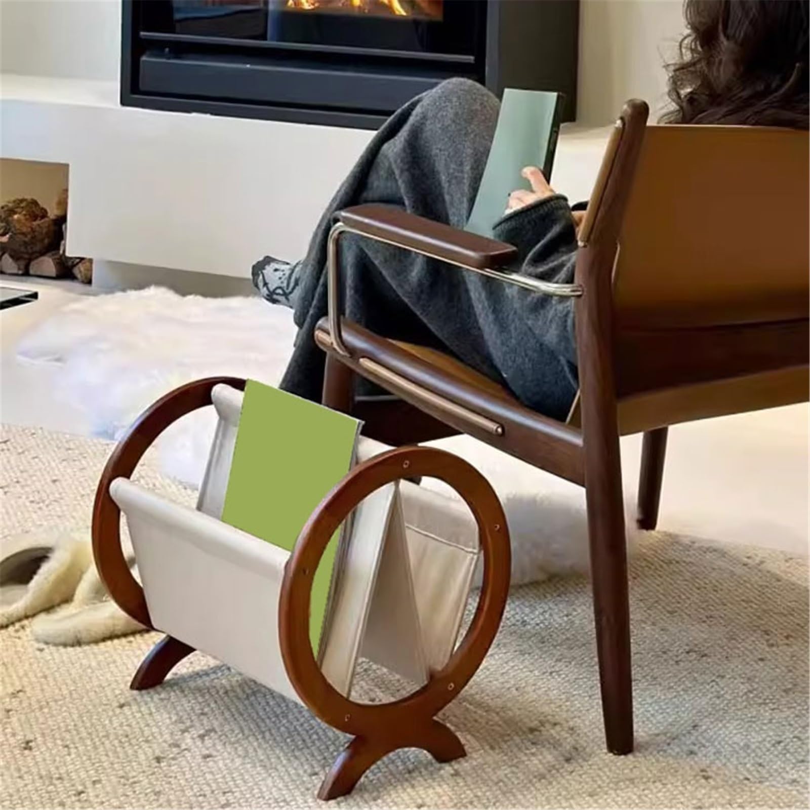 Gablota wystawowa Retro drewniany i materiałowy regał na książki, kreatywny stojak czasopisma