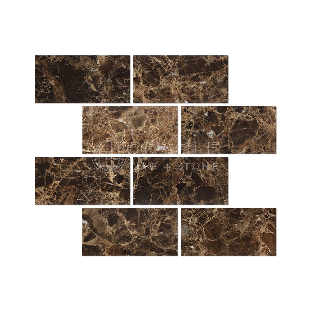 Oracle Tile & Stone Emperador Dark Spanish Marble 3x6 Subway Field Tile, Polished, Brown, 1 Count