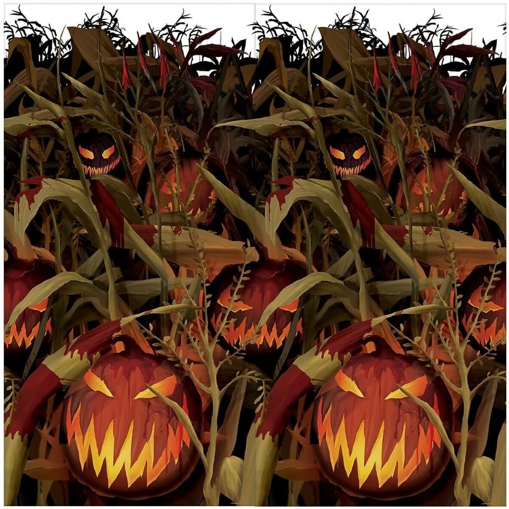 Amscan Field of Screams Halloween Party Spooky Pumpkin Patch Scene Setter Roll Decoration, Orange/Black, 48" x 40'