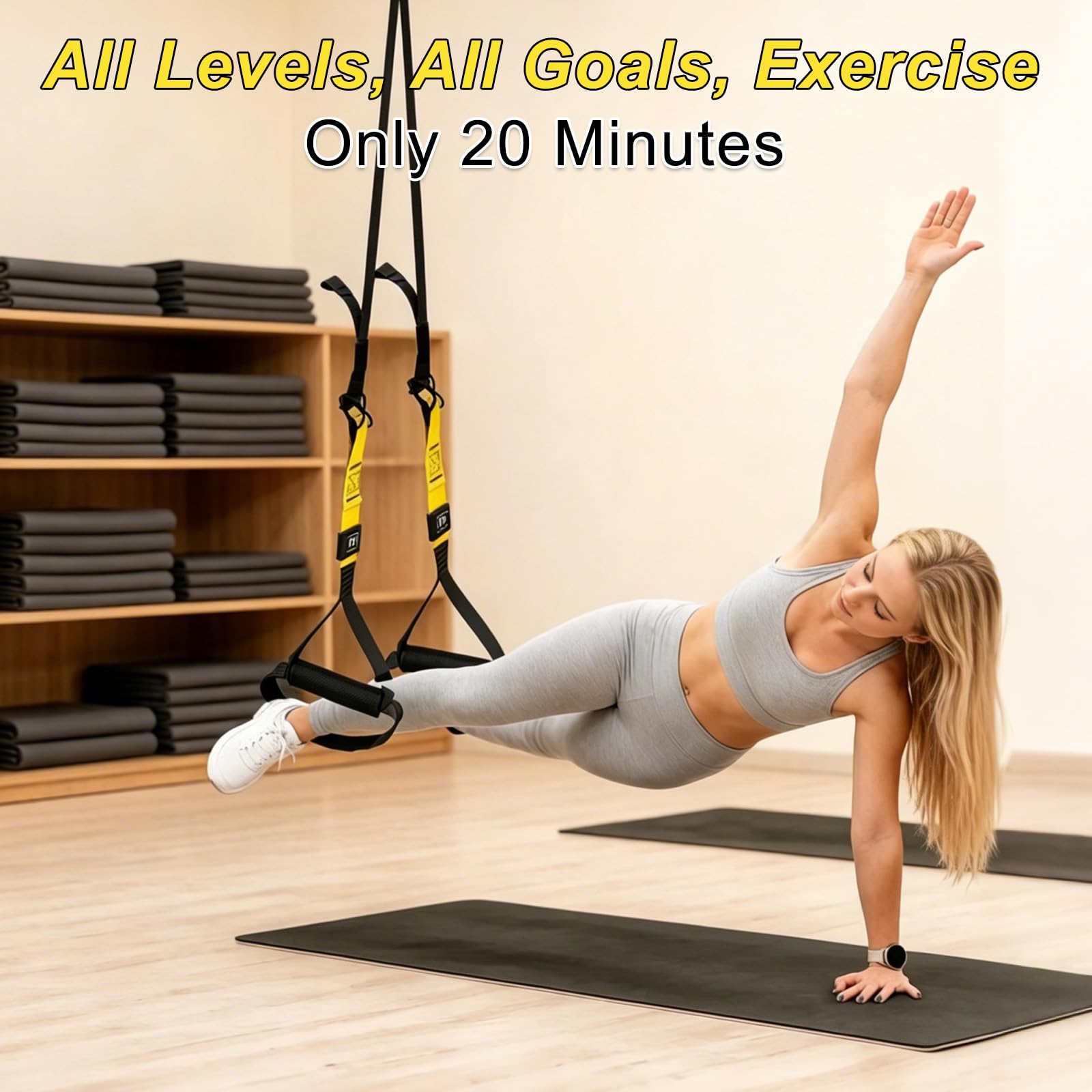 Kit per Allenamento a Sospensione, Allenamento in Sospensione con Ancoraggio per Porta, Sling Trainer Set, Fitness Da Casa, Outdoor Fitness Gym, per Indoor e Outdoor, Nero e Giallo