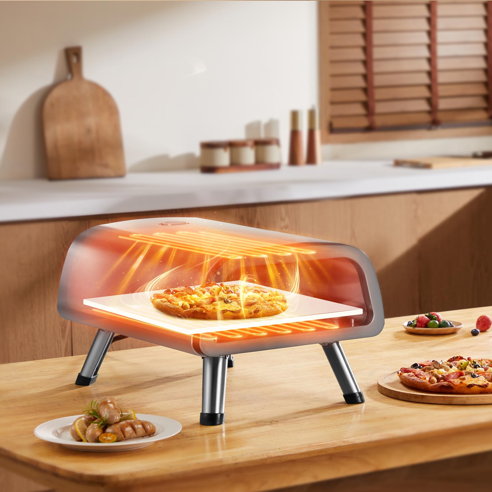 VEVOR Four à Pizza de Comptoir, Four Électrique Capacité 12 po, en Acier Inoxydable, avec Pierre à Pizza et Spatule, Chauffe jusqu'à 454 ℃, pour Restaurant, Maison, Camping, Intérieur et Extérieur