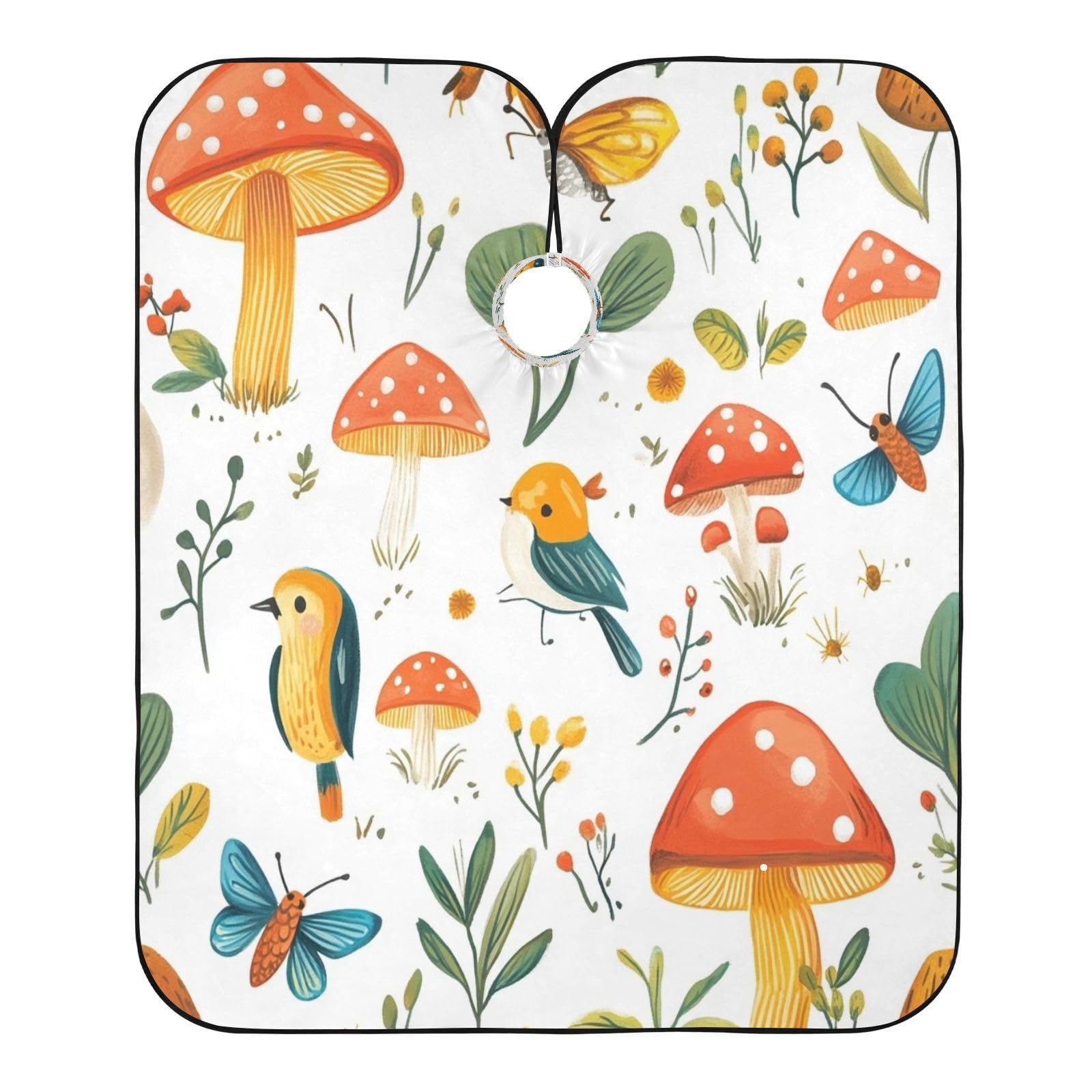 Kigai Hair Cutting Cape for Men & Women Mushroom Birds Waterproof Barber Cape Professional Hairdressing Salon Styling Cape with Adjustable Closure Snap