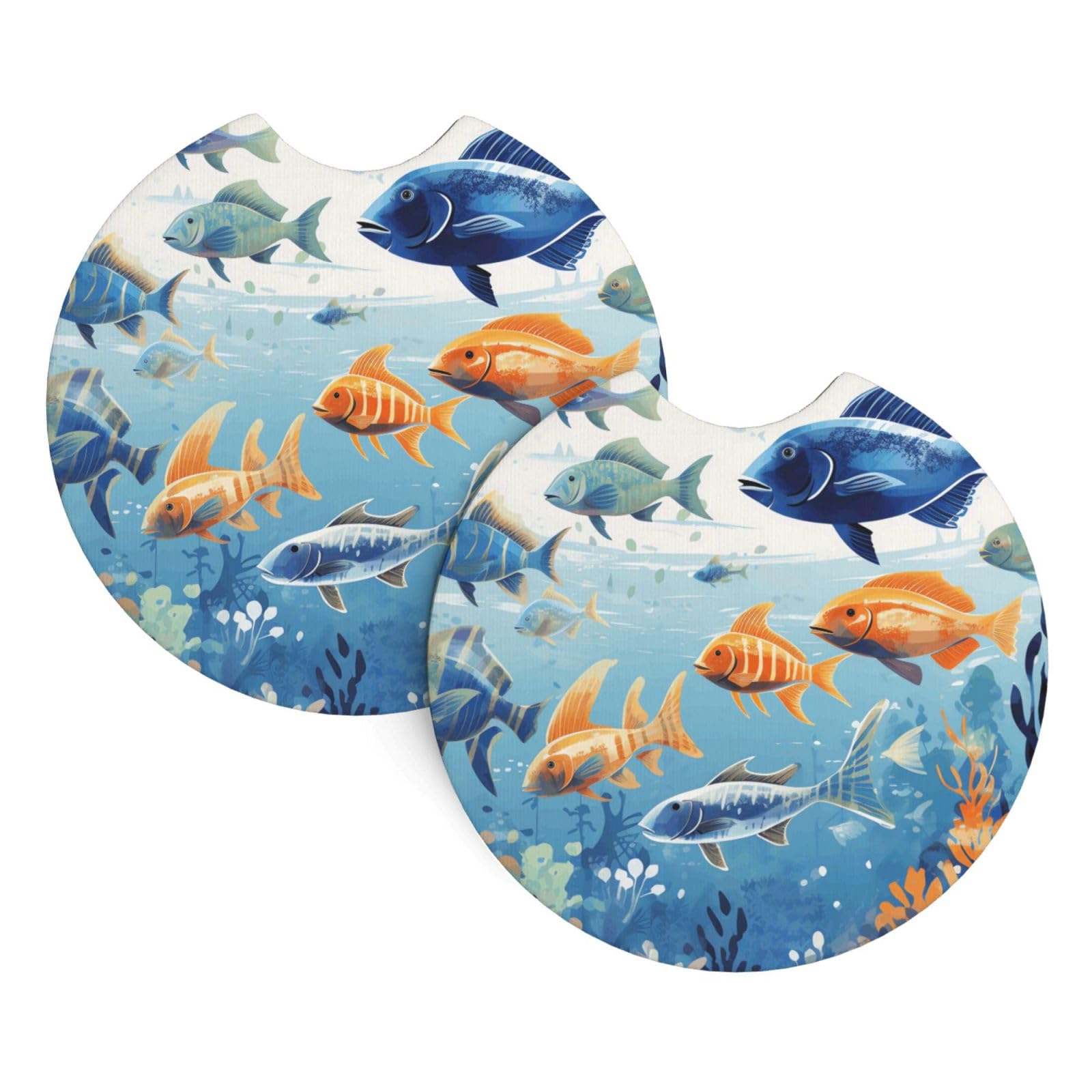 2 Pack Car Coaster for Cup Holders Ocean Life Car Cup Coaster 2.7" Neoprene Non-Slip Automotive Cup Mat Universal Auto Car Interior Accessories for Women Men Cup Pad