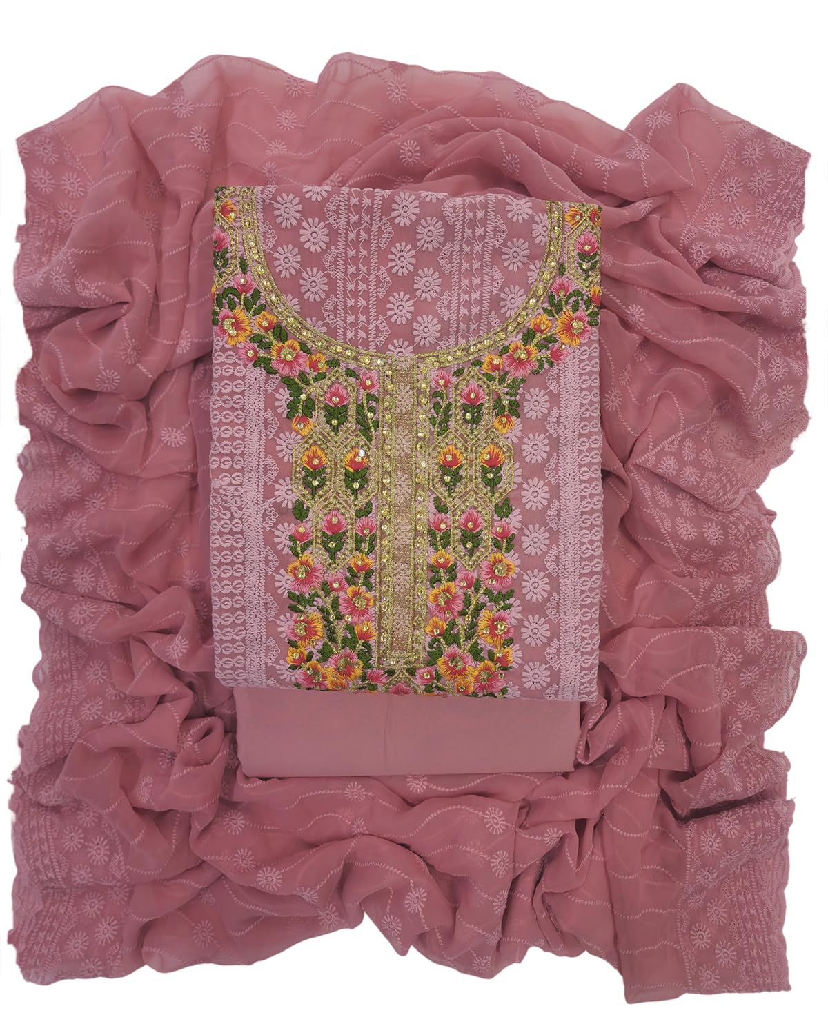 sun fashion and lifestyle Georgette Chikankari Embroidered Unstitched Fabric Set - Salwar Suit With Dupatta | Unstitched Dress Material for Women | Churidar Dress Material with Dupatta (TBD251)-picture-42